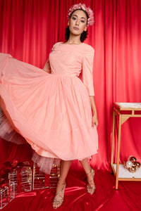 1950s Dreamy Pink Chiffon Dress Size Small