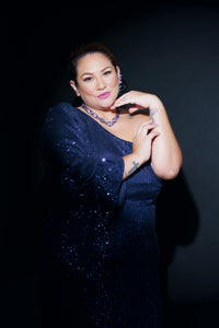 Blue sequined thigh high split Size 2X