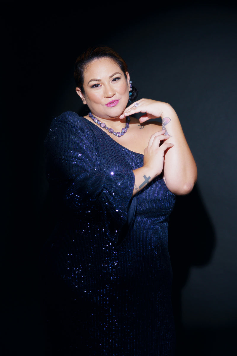 Blue sequined thigh high split Size 2X