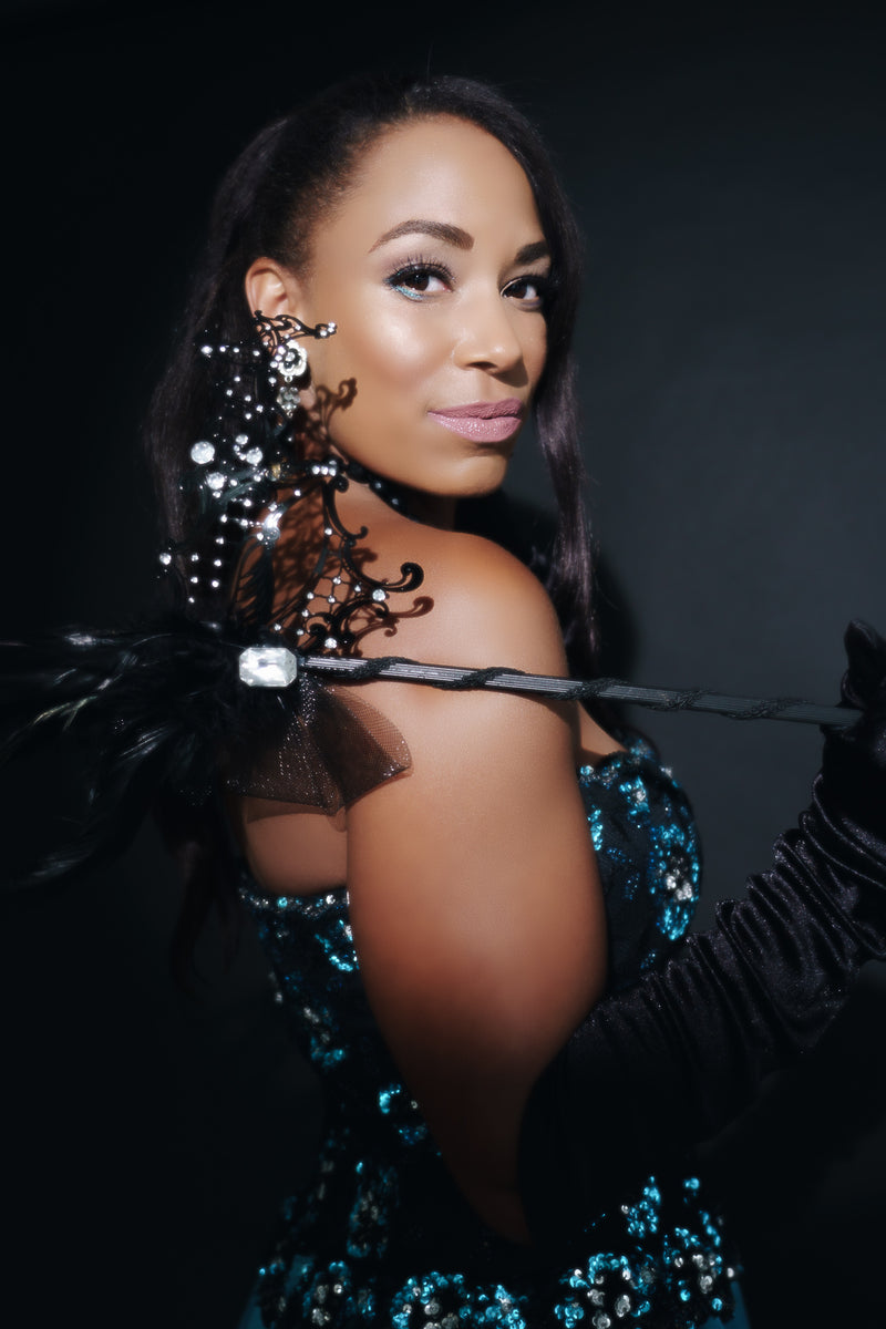 1960s Victoria Royal Strapless Dress: Black Lace & Blue Silk Size Small