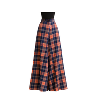 Plaid Wool Maxi Skirt Red Cream Blue Classic Vintage - Size S