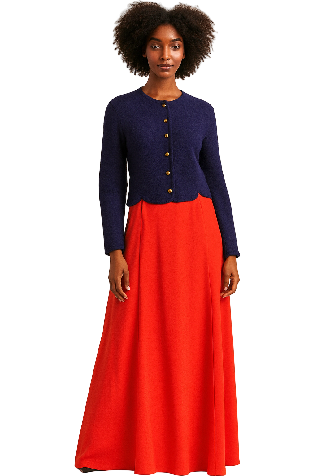 Red Vintage Maxi Skirt 70s Classic Full Length Skirt - Size S