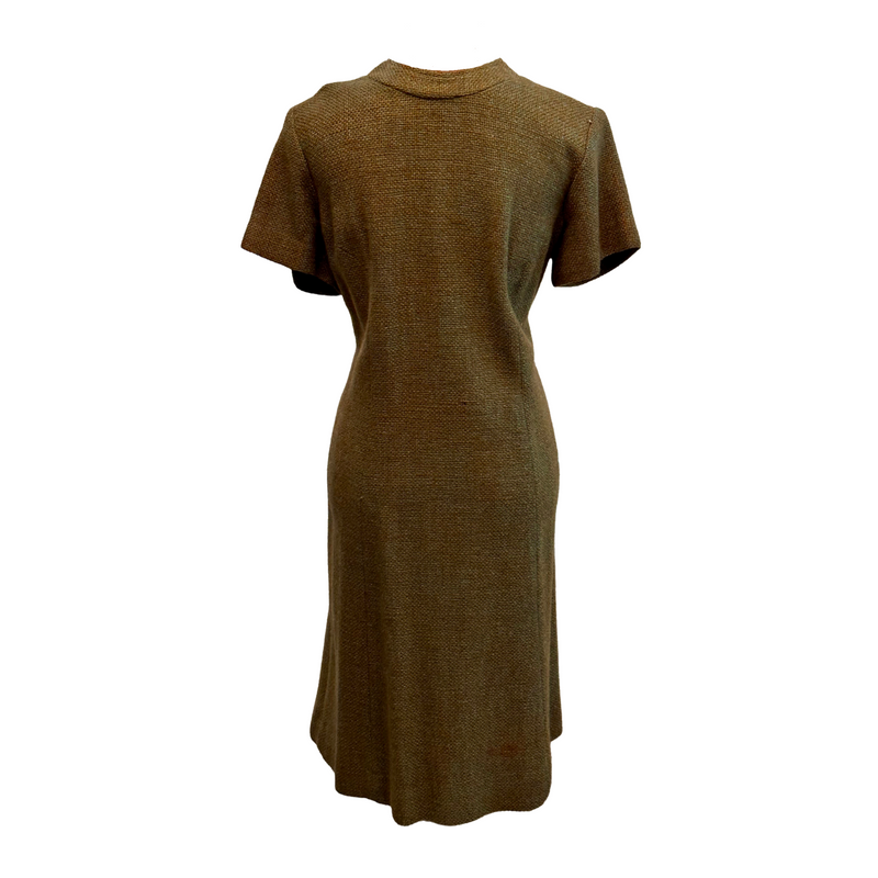 Buttoned Bliss Tweed Dress in Olive Green – Size L