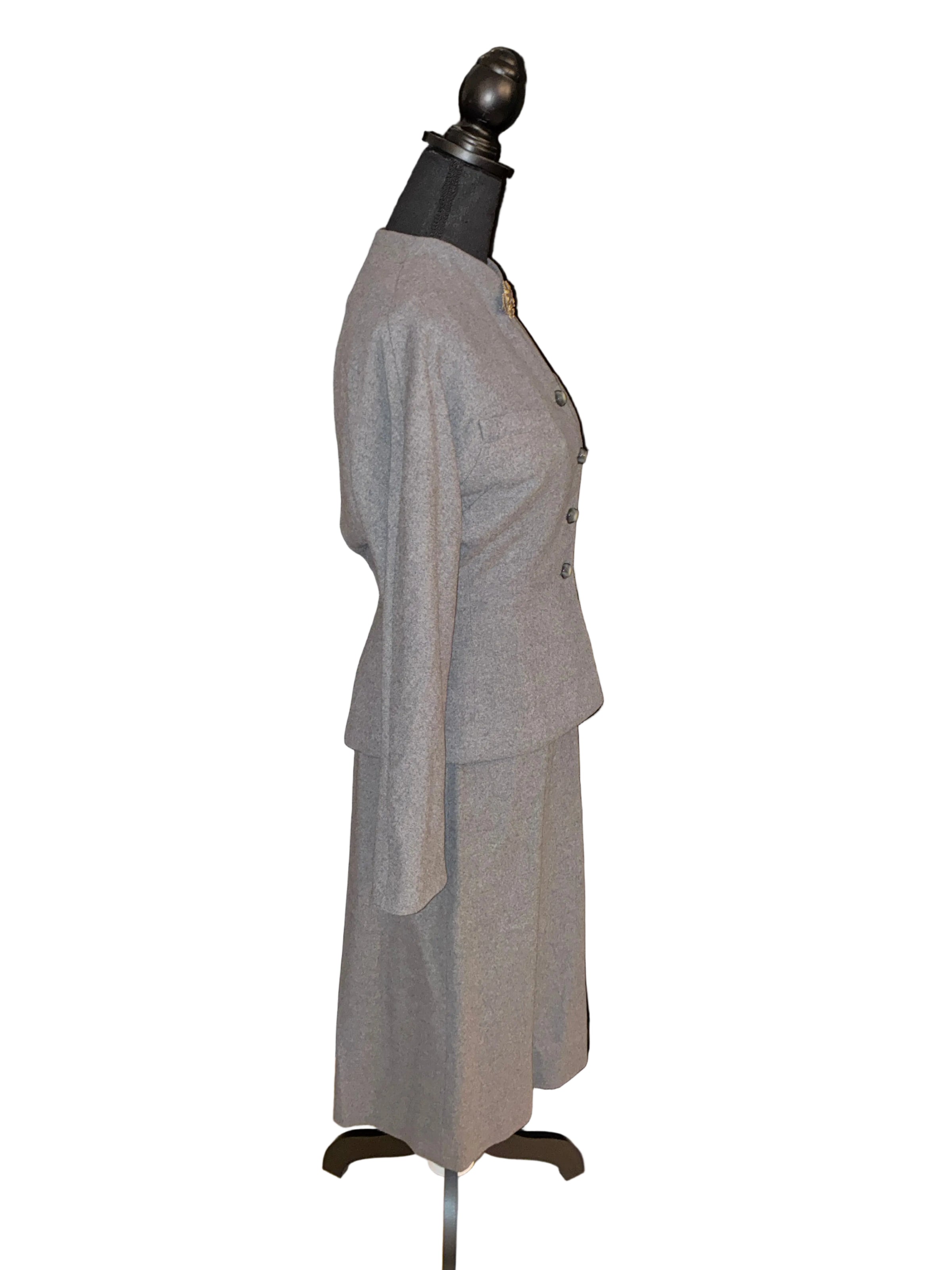 Iron Clad Gray Wool Peplum Jacket and Pencil Skirt Suit Tailored Vintage Set - Size XS