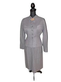 Iron Clad Gray Wool Peplum Jacket and Pencil Skirt Suit Tailored Vintage Set - Size XS