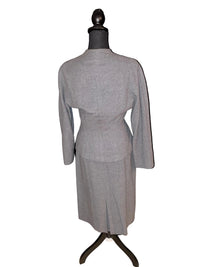 Iron Clad Gray Wool Peplum Jacket and Pencil Skirt Suit Tailored Vintage Set - Size XS