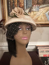 Elegant Champagne Floral Hat with Lace Netting