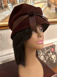 Brown Velour Cloche Hat with Front Brow