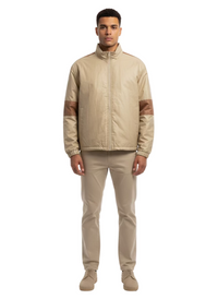 1980s UZZY Tan Windbreaker Jacket with Brown Stripe – Men’s Large