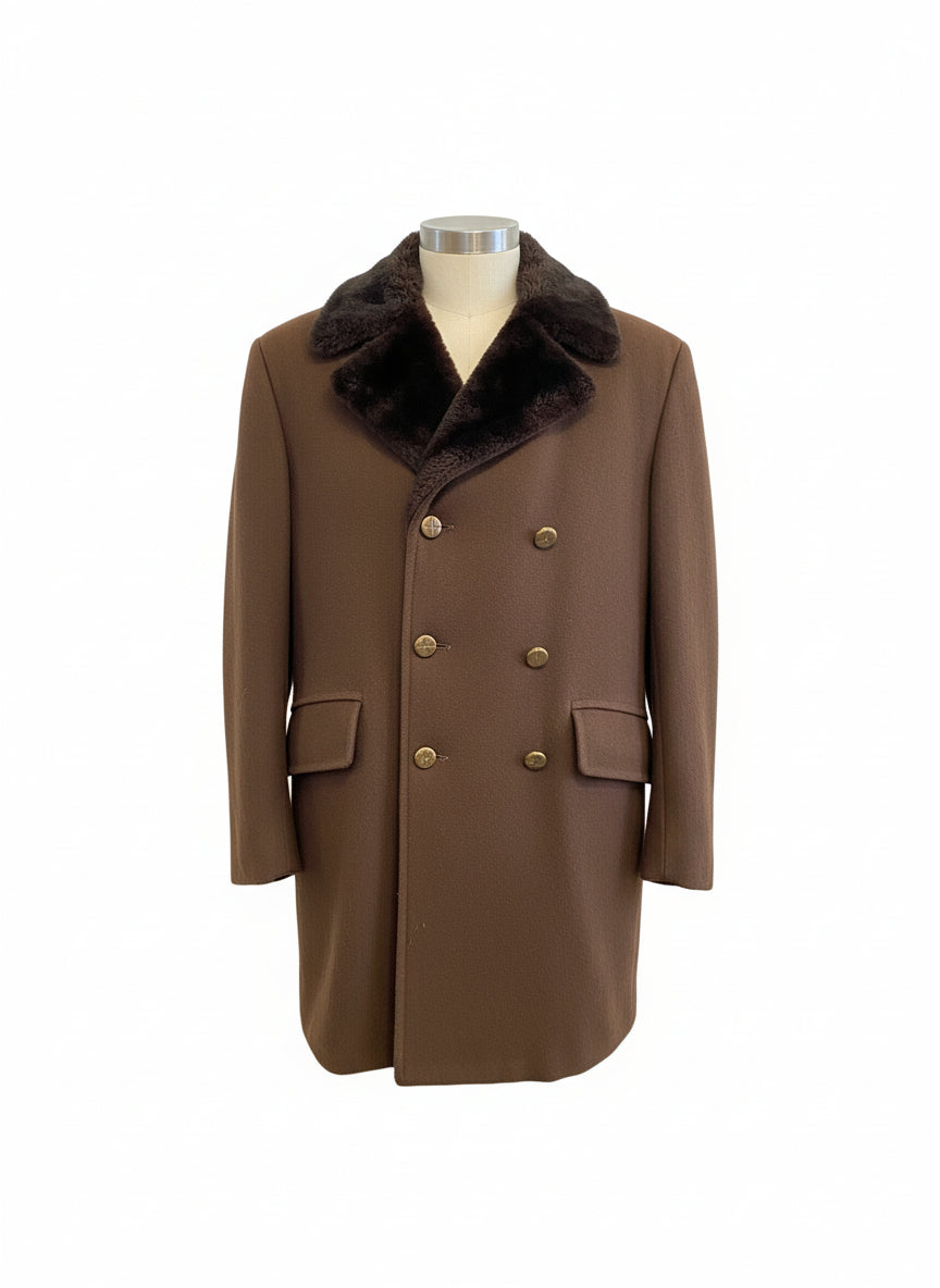 1960s Cabot Brown Wool Fur-Collar Overcoat – Men’s XL