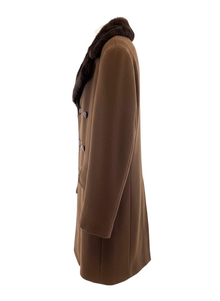 1960s Cabot Brown Wool Fur-Collar Overcoat – Men’s XL