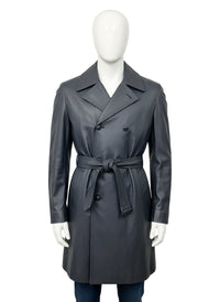 1970s Fashion Sportswear Navy Belted Trench Coat – Men’s Large