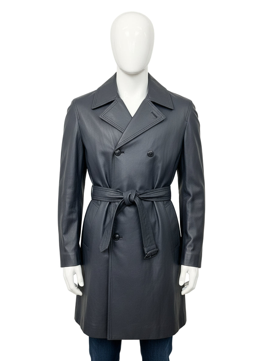 1970s Fashion Sportswear Navy Belted Trench Coat – Men’s Large