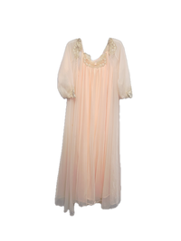 1960s Peach Nylon Lace Boudoir Peignoir Set – Size M