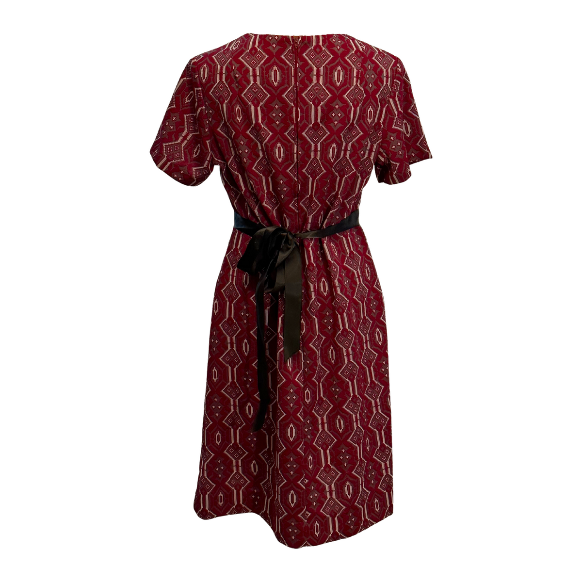 Belted Geometric Charm Dress in Burgundy – Size L