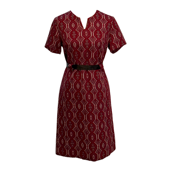 Belted Geometric Charm Dress in Burgundy – Size L