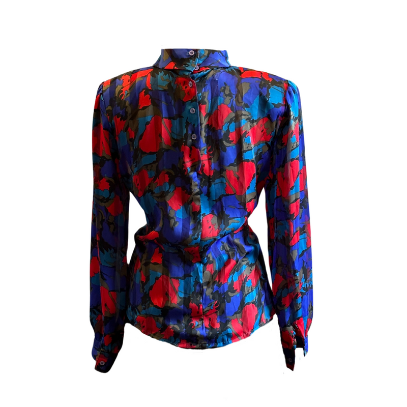 Delightful Multi-Color 80's Silk Blouse by Nicola - Size 10