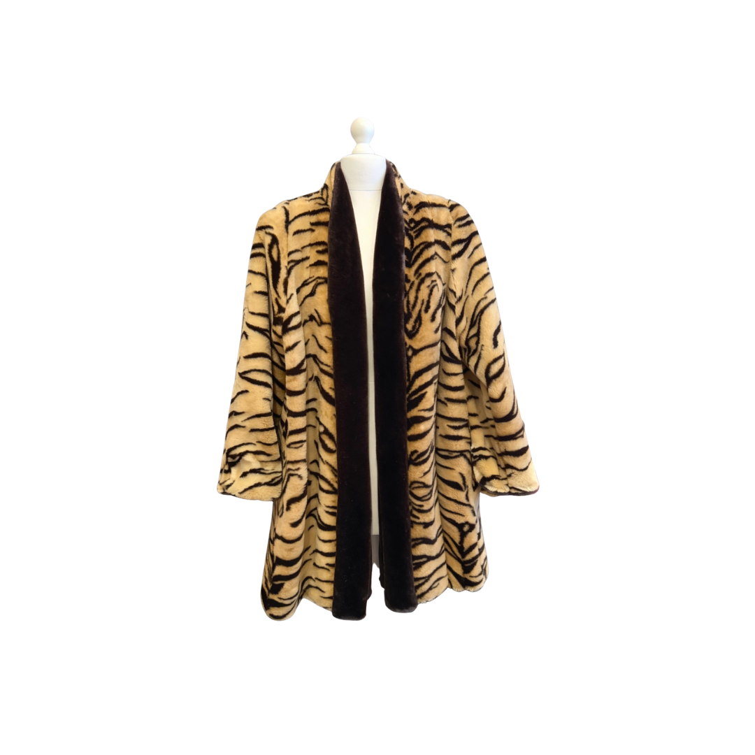 1980s Olympia Tiger Print Faux Fur Coat - Size S