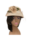 Elegant Champagne Floral Hat with Lace Netting