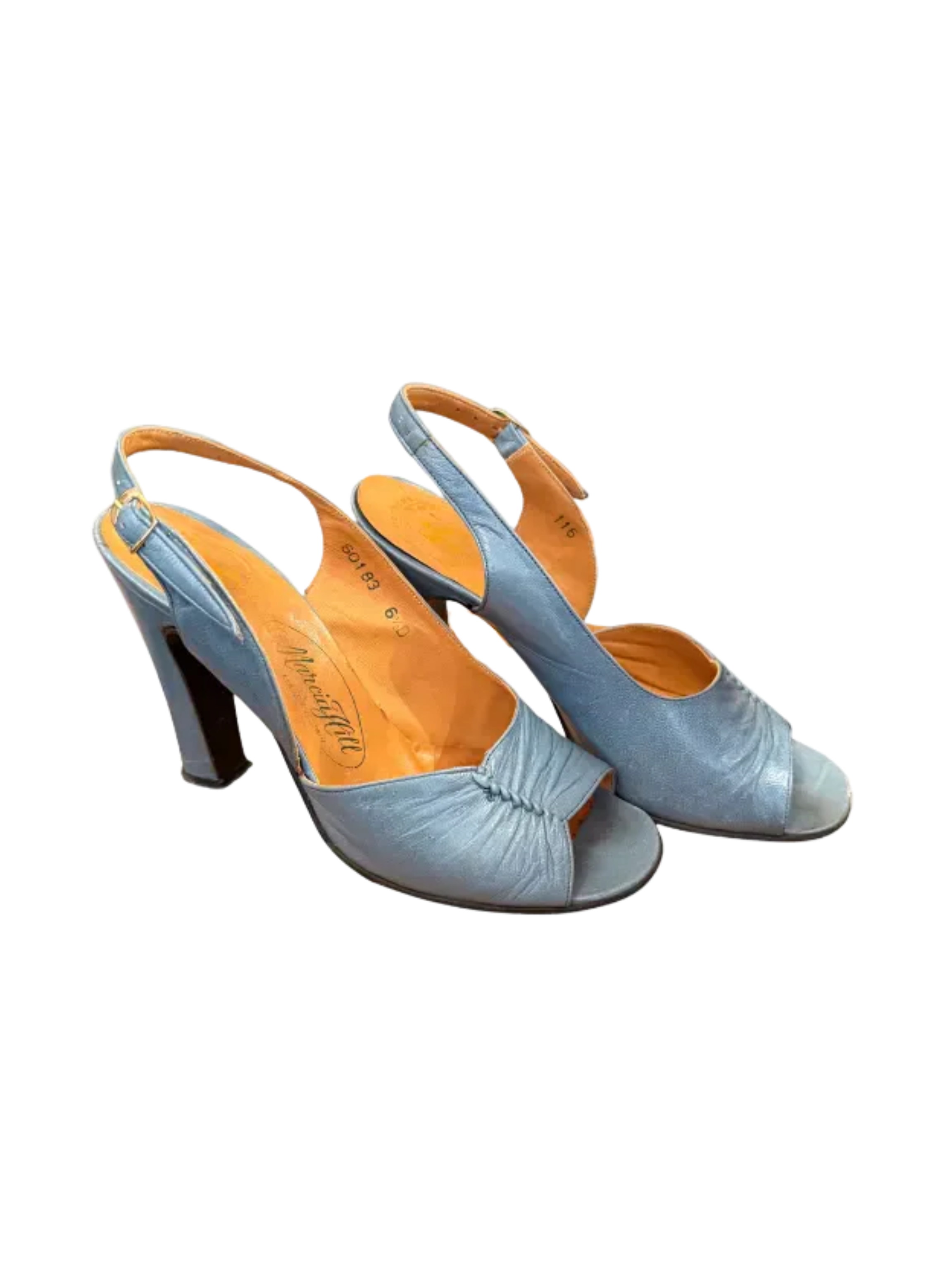 Blue Leather Slingback Heels Marcia Hill Vintage Dress Shoe - Size 6.5