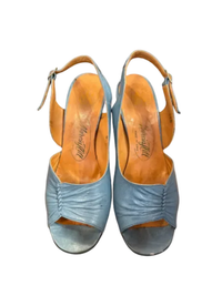 Blue Leather Slingback Heels Marcia Hill Vintage Dress Shoe - Size 6.5