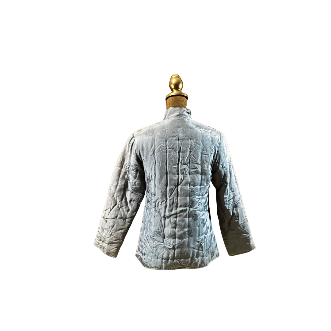 Vintage Asian Brocade Jacket in Sky Blue – Elegant Silk-Style Design