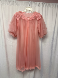 Blush Pink Sheer Lace Trim Nylon Nightgown Boudoir Sleepwear - Size M/L