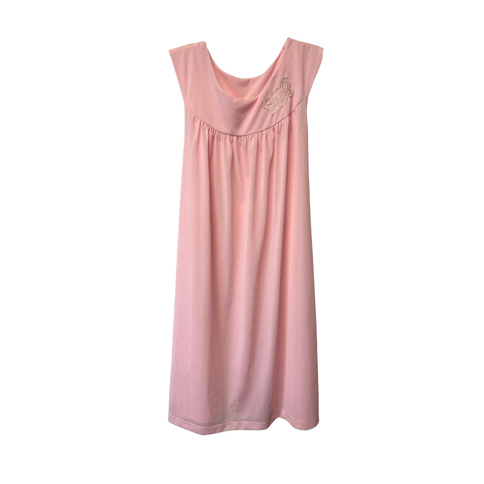 Blush Pink Sleeveless Nightgown with Floral Appliqué Detail – Size S