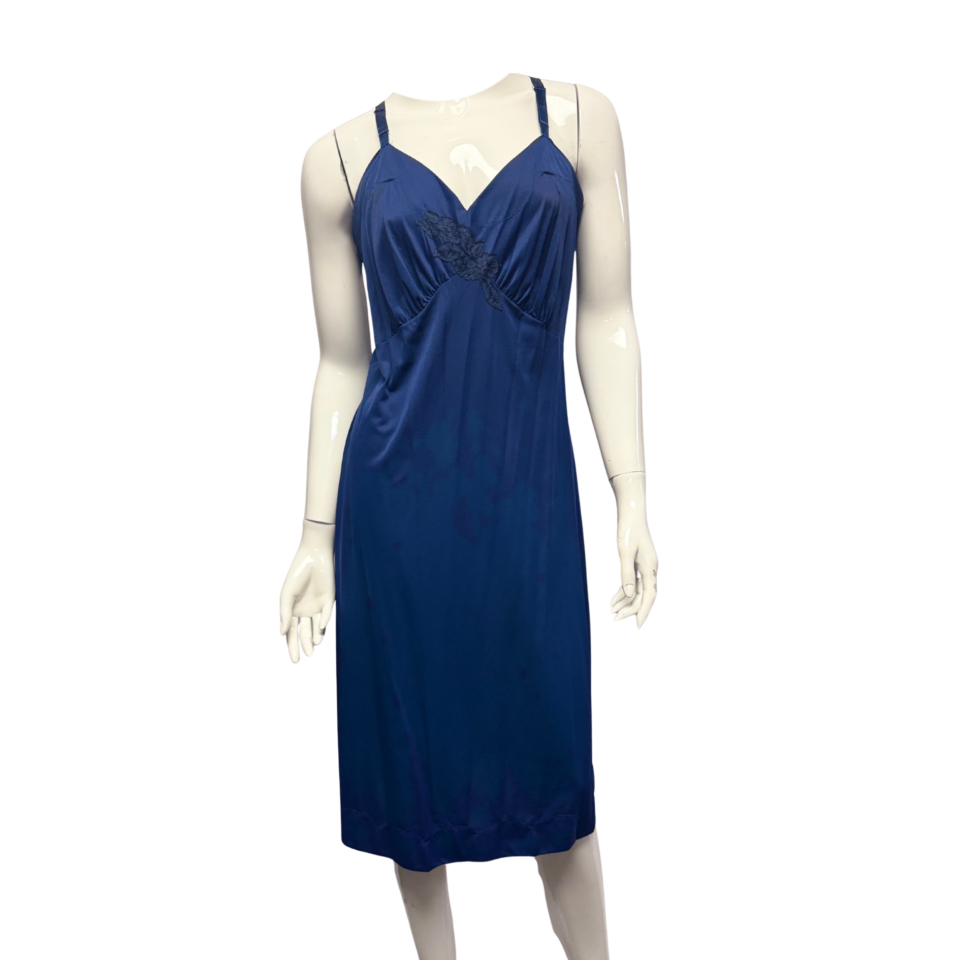 Deep Blue Nylon Lace Detail Nightgown - Size XL