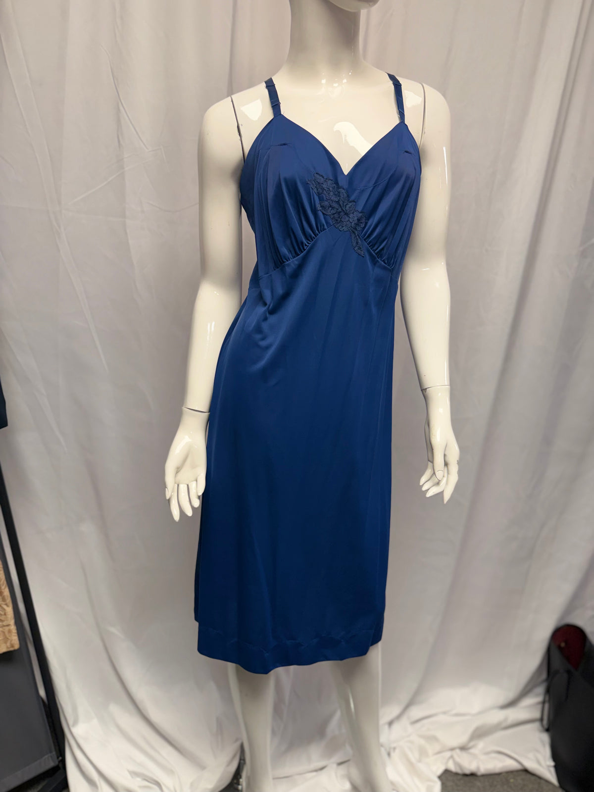 Deep Blue Nylon Lace Detail Nightgown - Size XL