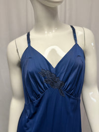 Deep Blue Nylon Lace Detail Nightgown - Size XL