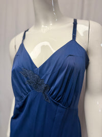 Deep Blue Nylon Lace Detail Nightgown - Size XL