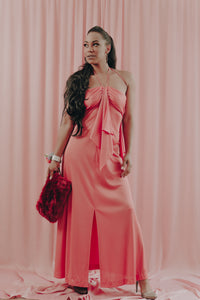 Disco Diva 70s Maxi Dress in Peach - Size S