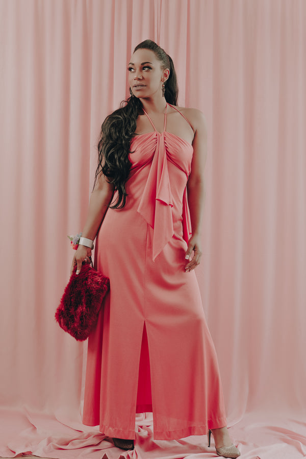 Disco Diva 70s Maxi Dress in Peach - Size S