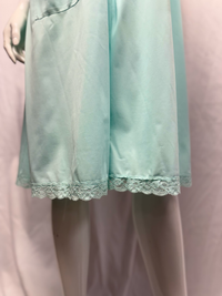 Light Teal Nylon Lace Trim Button Front Nightgown Boudoir Sleepwear - Size M
