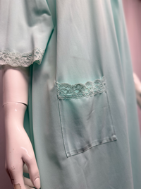 Light Teal Nylon Lace Trim Button Front Nightgown Boudoir Sleepwear - Size M