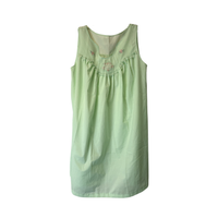 Light Green Sleeveless Cottage Nightgown with Floral Embroidery – Size M
