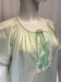 Pale Mint Green Nylon Lace Trim Maxi Nightgown Boudoir Sleepwear - Size S