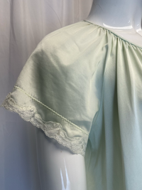 Pale Mint Green Nylon Lace Trim Maxi Nightgown Boudoir Sleepwear - Size S