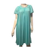 Vintage Aquamarine Embroidered Nylon Nightgown by Miss Elaine – Size M