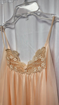 1960s Peach Nylon Lace Boudoir Peignoir Set – Size M