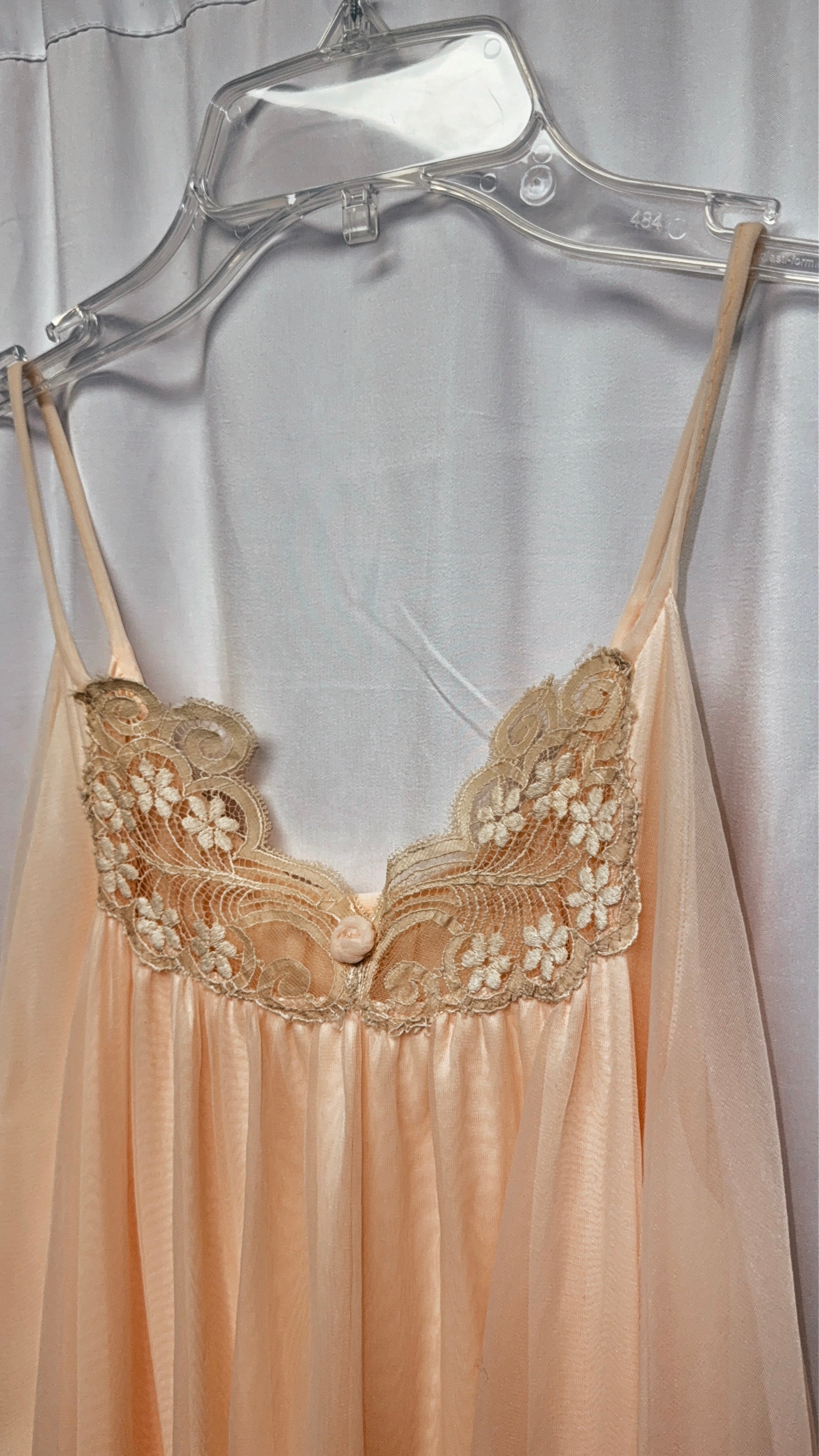 1960s Peach Nylon Lace Boudoir Peignoir Set – Size M