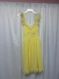1970s Sheer Yellow Ruffle Trim Lingerie Slip with Frilly Sleeves – Size S